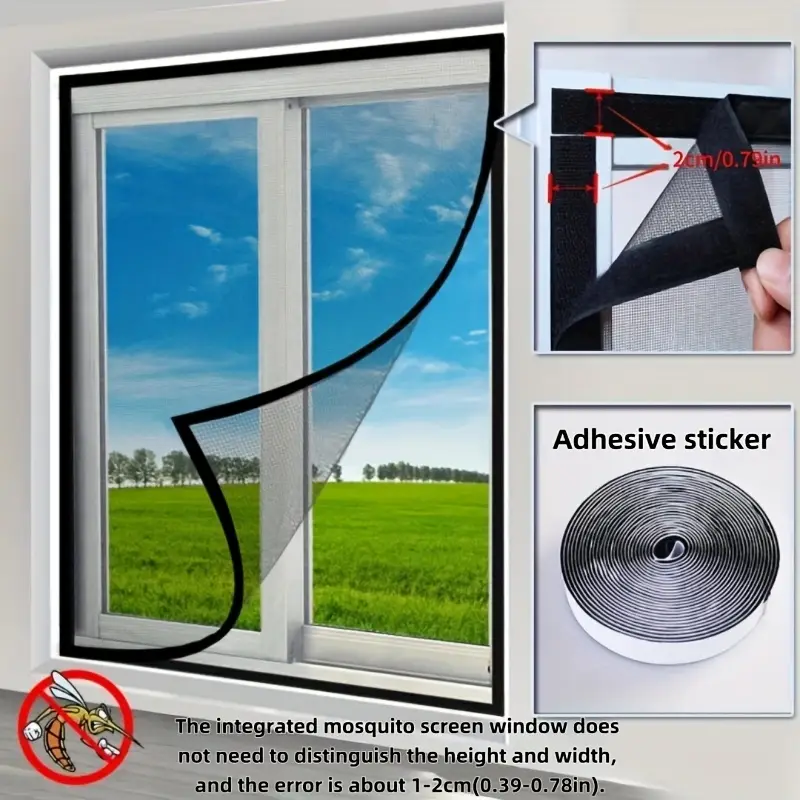 Moustiquaire pour fenêtre avec adhésif 1.2m X 1.4m Noir