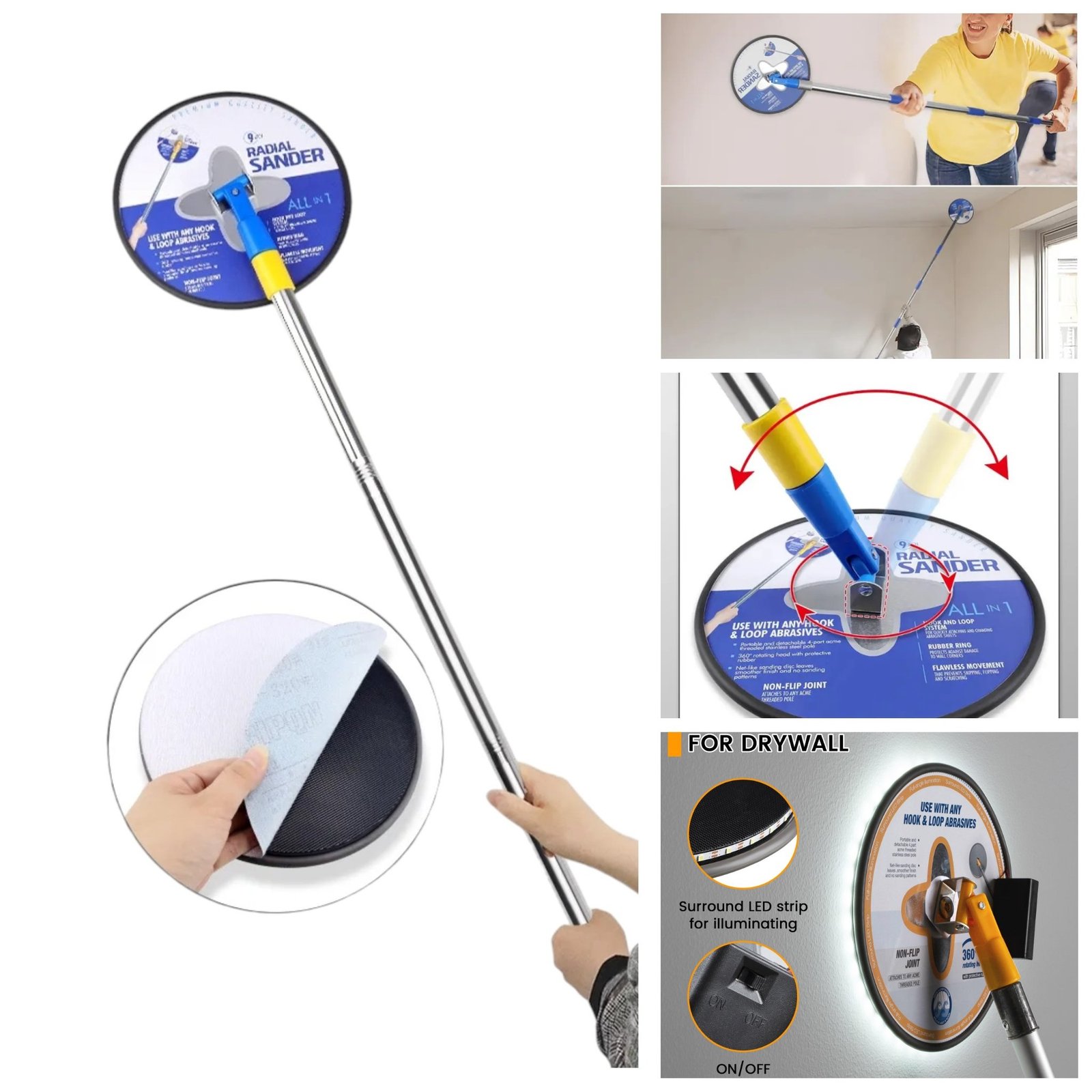 Ponceuse Manuel Avec lumière LED télescopique avec Perche 2 mètre SFT