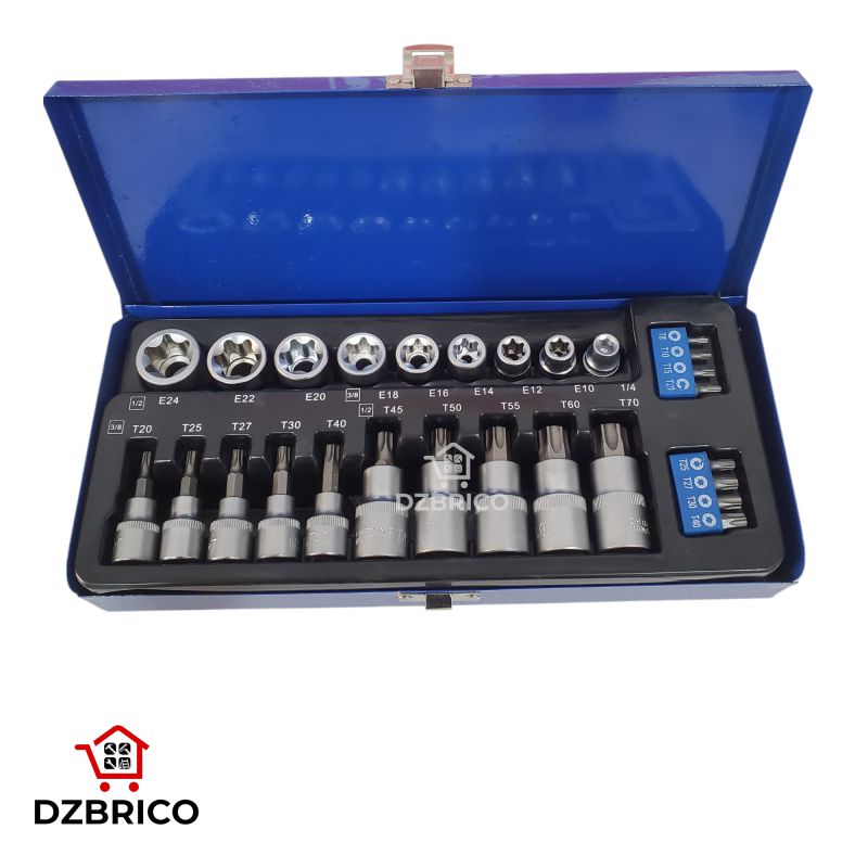 Coffret  Jeux de douilles et embouts Torx/étoile 3/8" et 1/2" 27pcs SFT